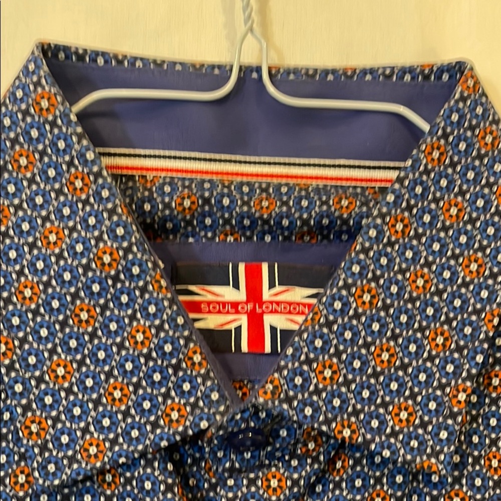 Orange and Blue Casual Button Down Shirt with Stylish Pattern